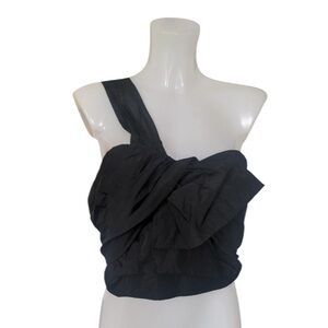 Anthro size 6- One-Shoulder Black Ruffled Crop Top Taffita